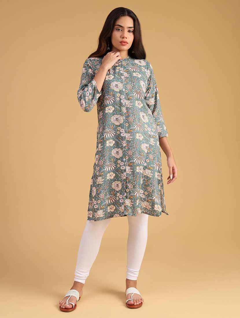 women printed three quarter sleeve straight kurta - 21985838 -  Standard Image - 1