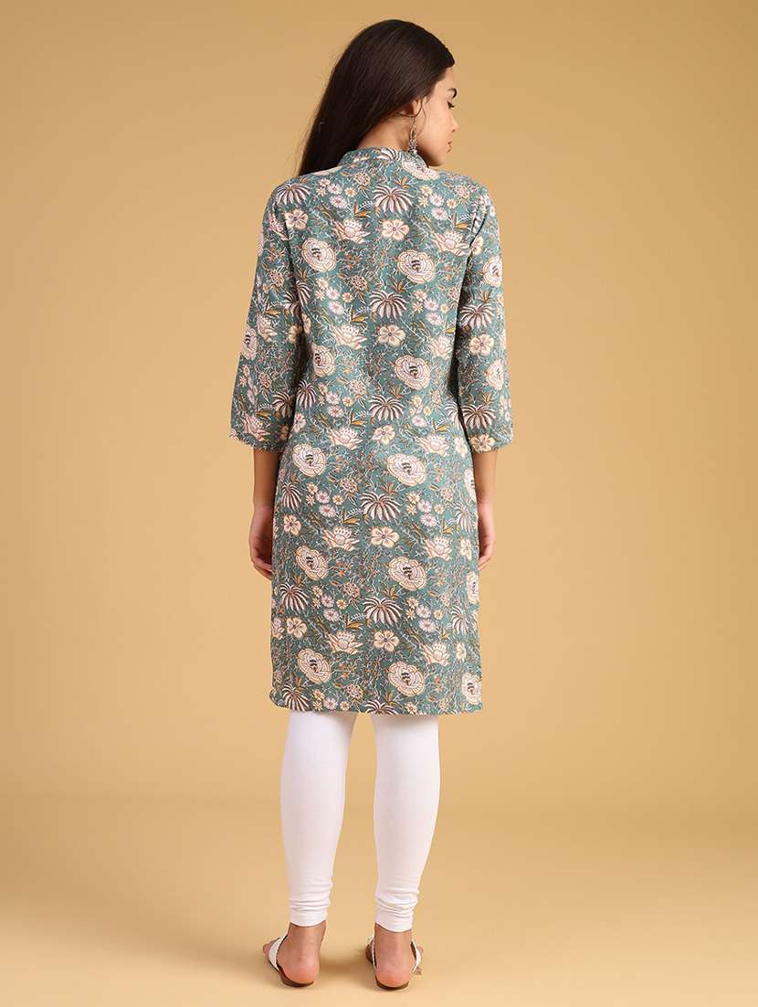 women printed three quarter sleeve straight kurta - 21985838 -  Standard Image - 4