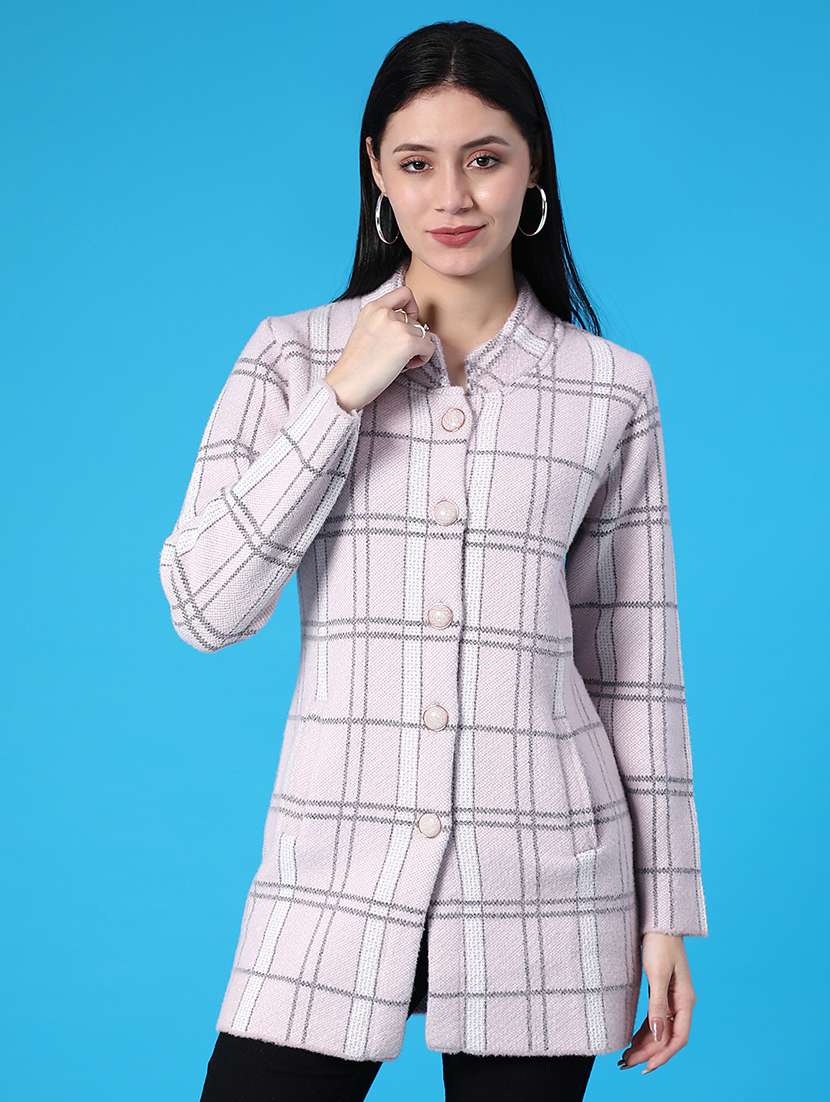 women checkered long sleeve cardigan - 21985863 -  Standard Image - 1