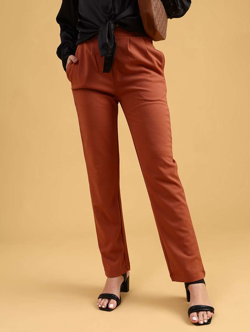 women solid mid rise straight trouser - 21985929 -  Standard Image - 1