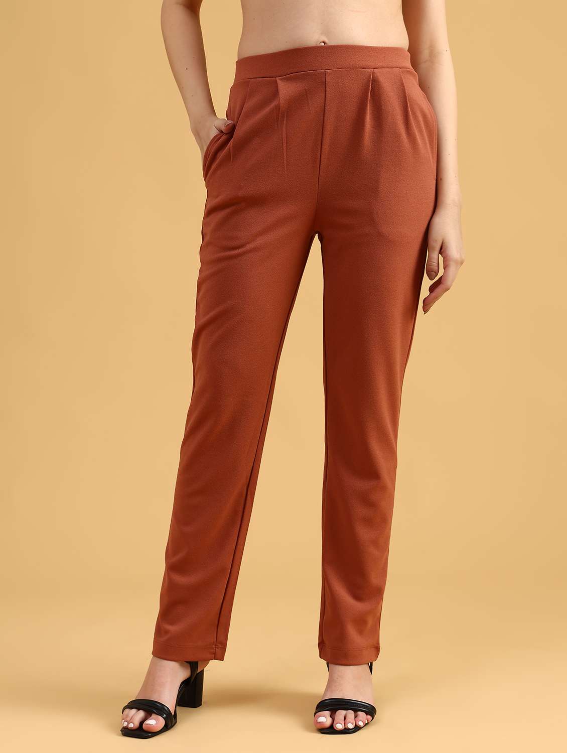 women solid mid rise straight trouser - 21985929 -  Standard Image - 1