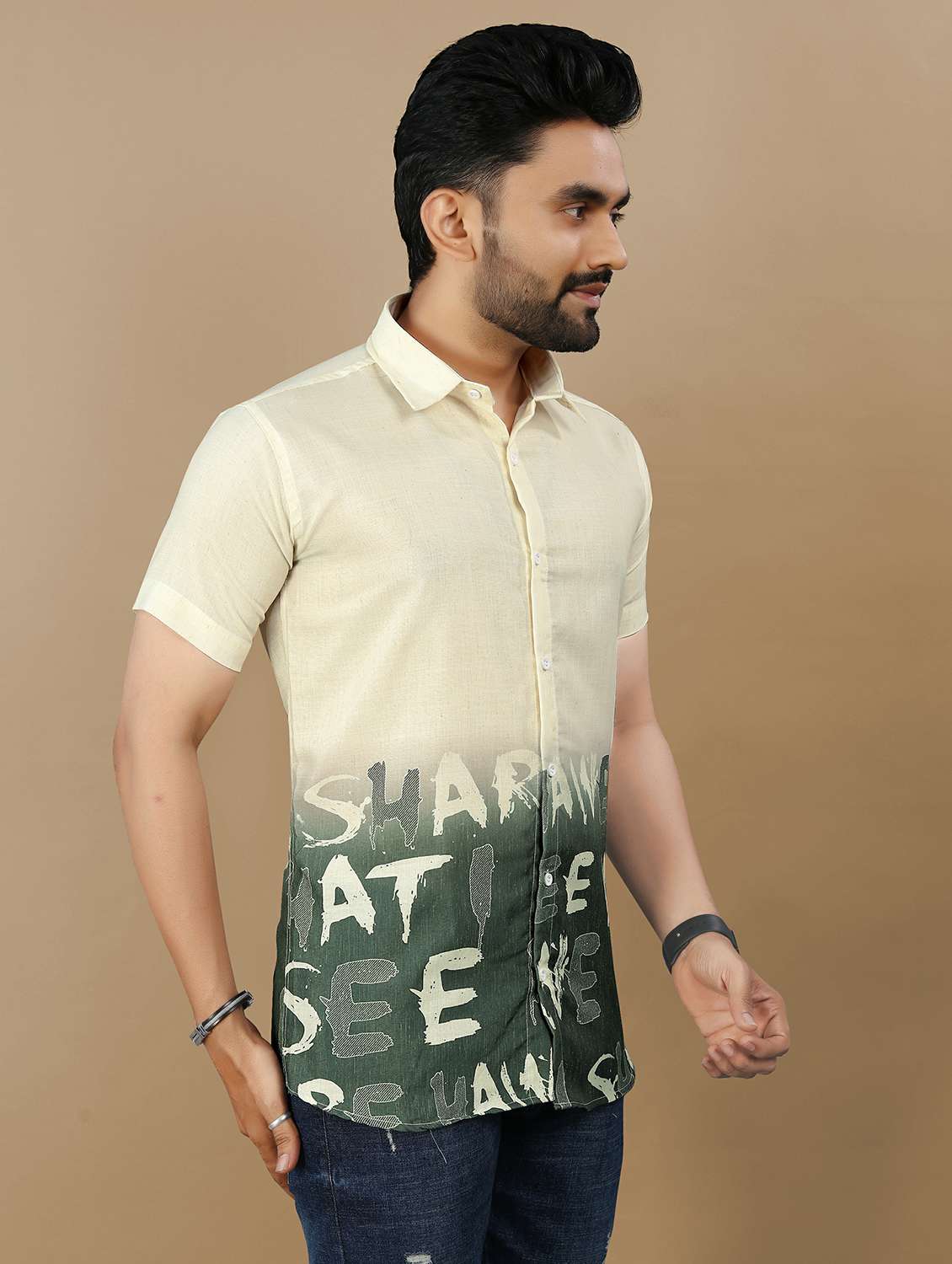 men printed short sleeve collared regular fit shirt - 21985940 -  Standard Image - 1