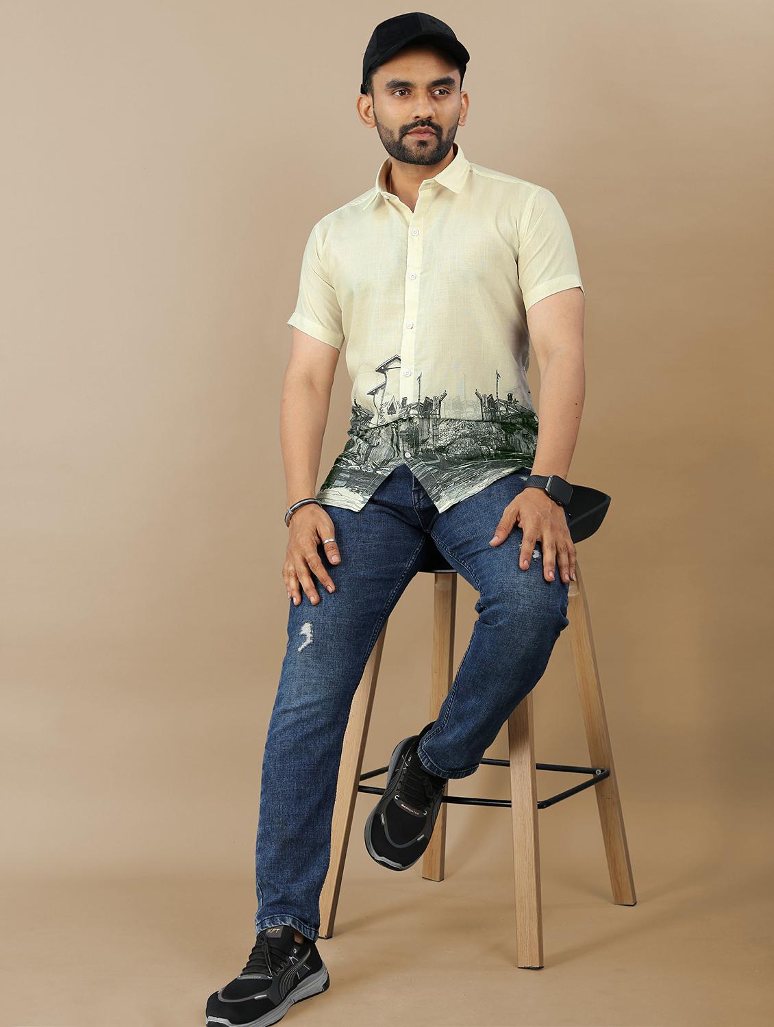 men printed short sleeve regular fit casual shirt - 21985954 - Standard Image - 4