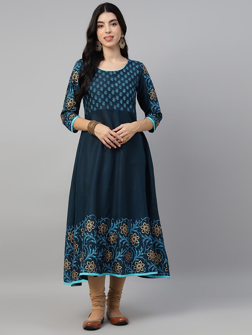 women printed three quarter sleeve anarkali kurta - 21985960 - Standard Image - 1