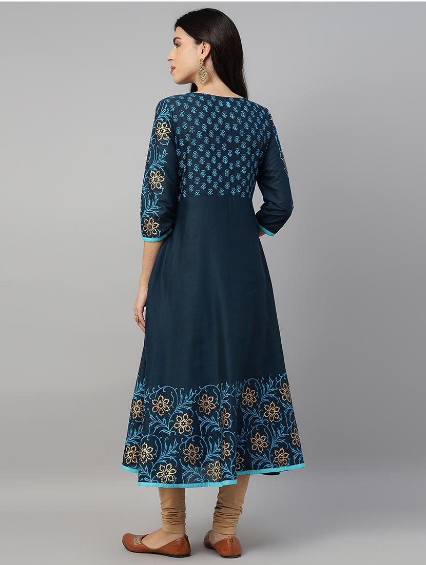 women printed three quarter sleeve anarkali kurta - 21985960 - Standard Image - 4