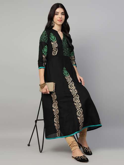 women printed three quarter sleeve anarkali kurta - 21985961 -  Standard Image - 0