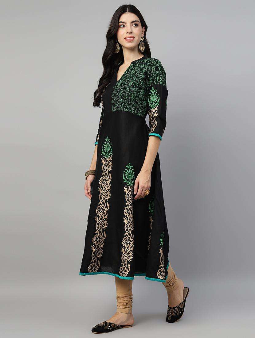women printed three quarter sleeve anarkali kurta - 21985961 -  Standard Image - 4