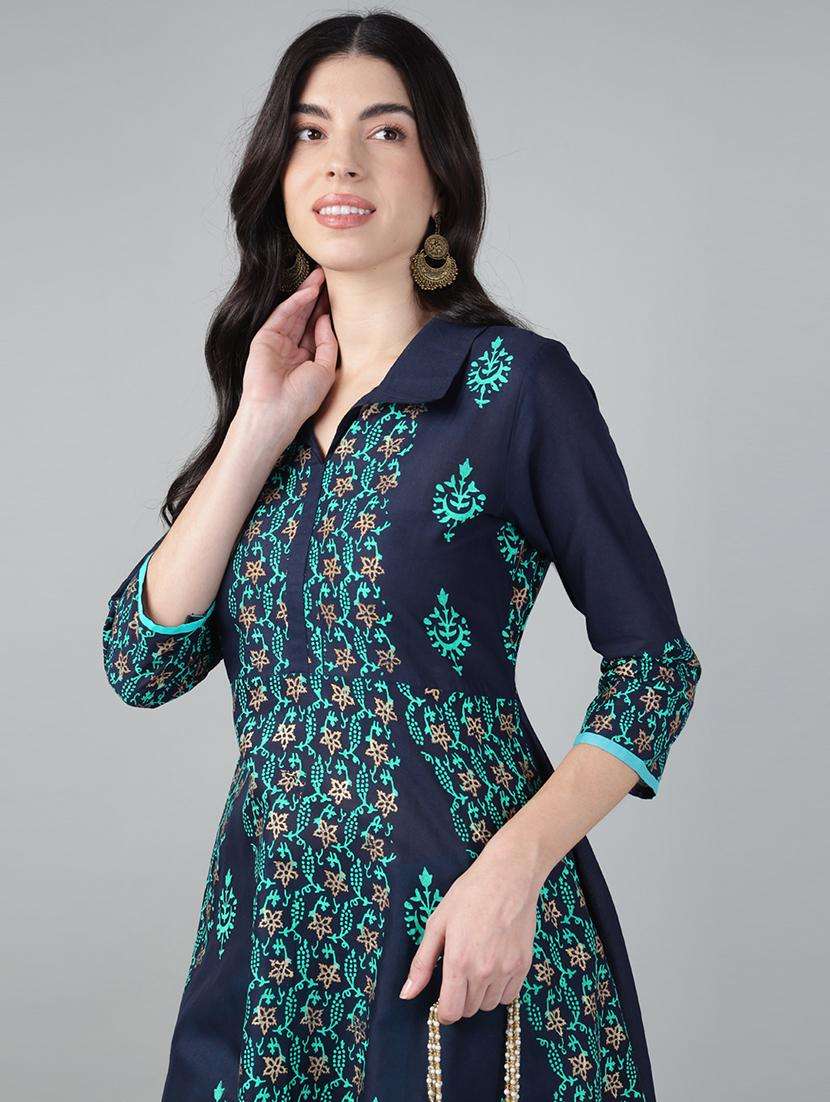 women printed three quarter sleeve a-line kurta - 21985962 -  Standard Image - 1