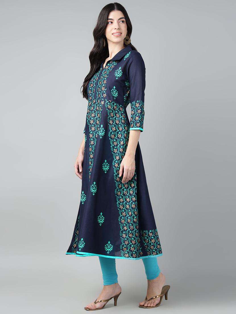 women printed three quarter sleeve a-line kurta - 21985962 -  Standard Image - 4