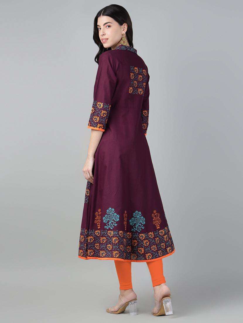 women printed three quarter sleeve a-line kurta - 21985963 -  Standard Image - 4