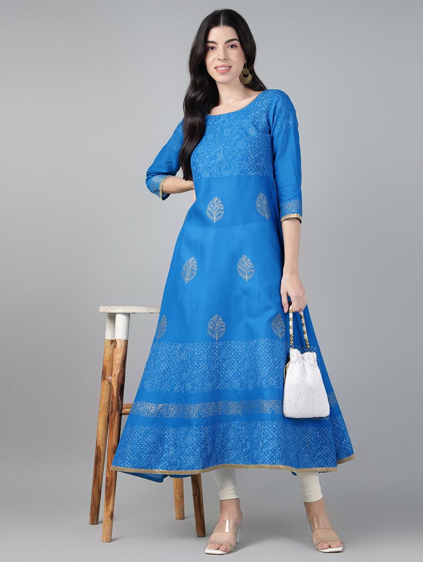 women printed three quarter sleeve a-line kurta - 21985967 -  Zoom Image - 0