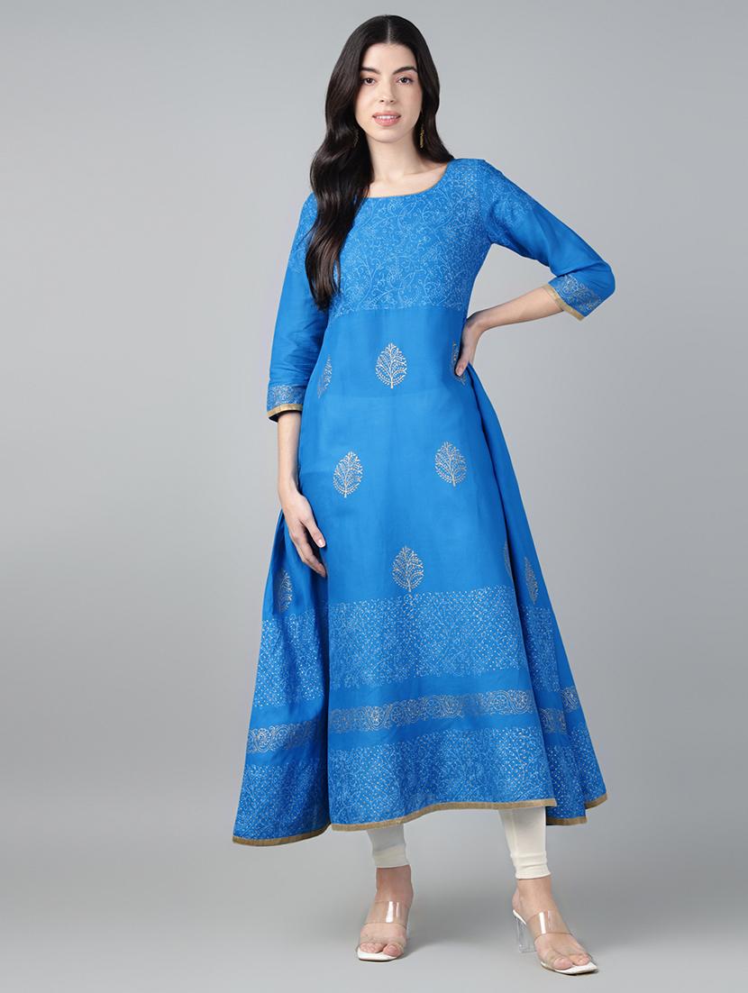 women printed three quarter sleeve a-line kurta - 21985967 -  Standard Image - 1