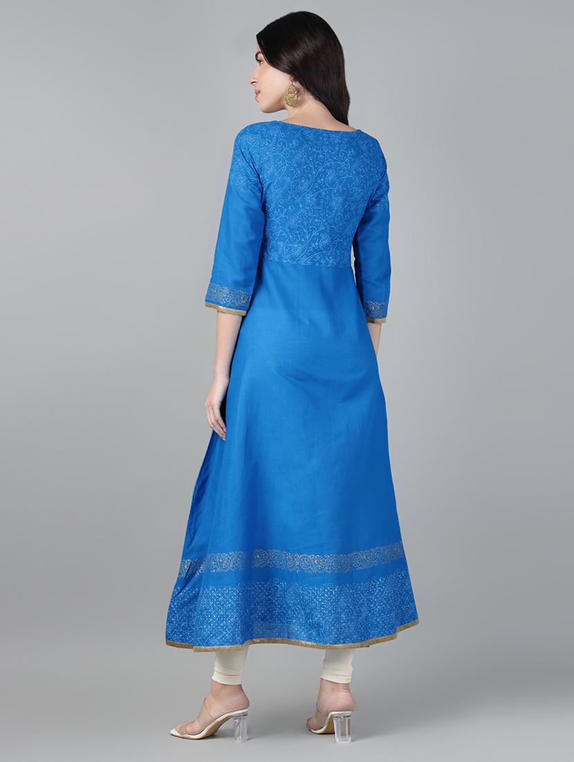women printed three quarter sleeve a-line kurta - 21985967 - Standard Image - 4