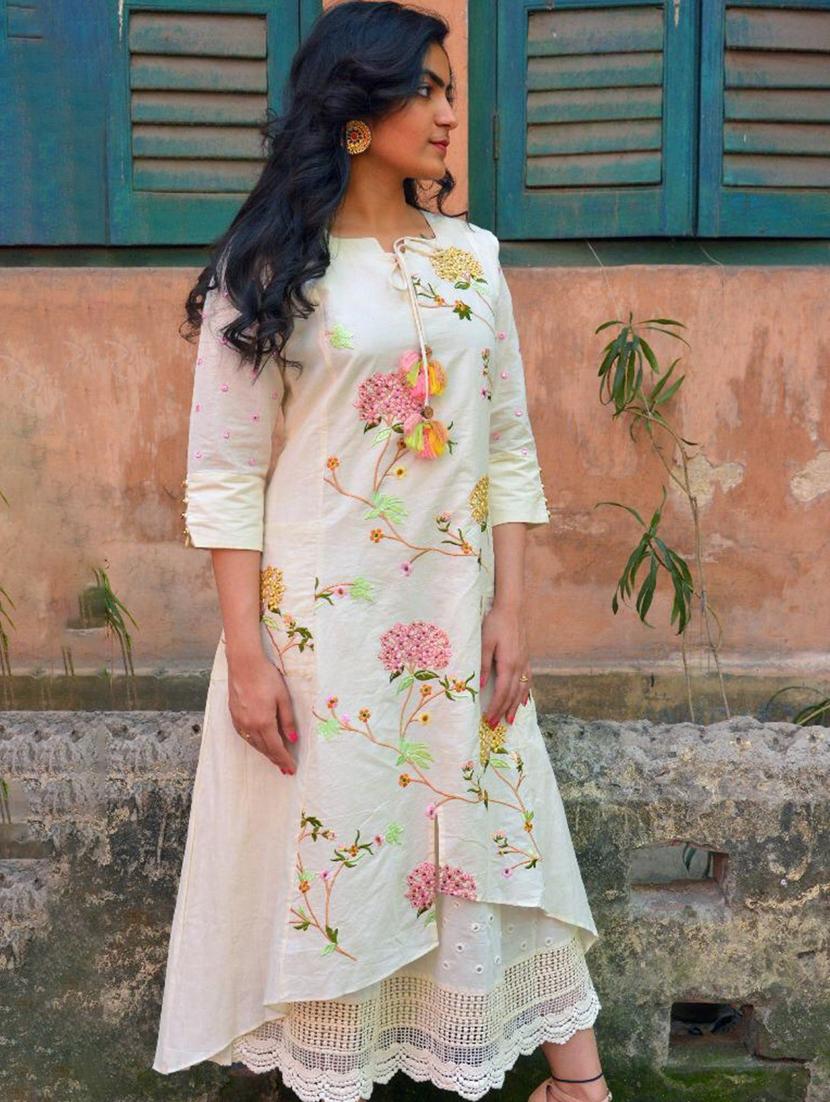 women floral embroidered tie up neck layered dress - 21985977 - Standard Image - 1