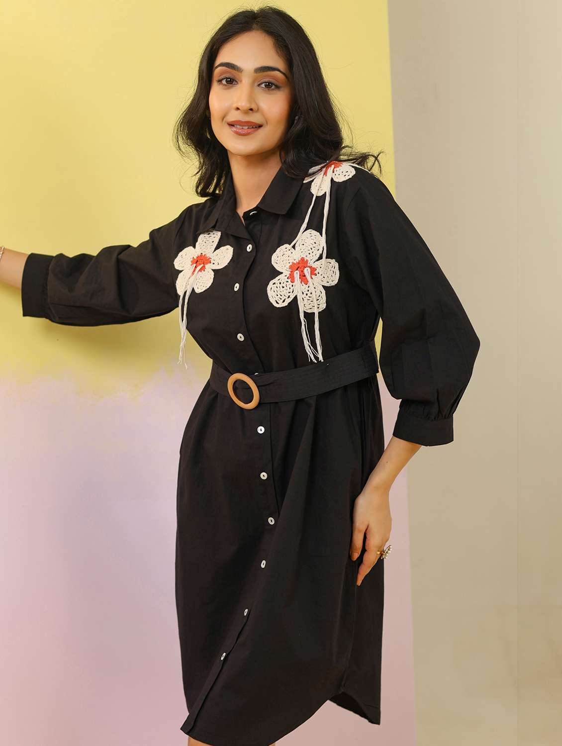 women embroidered collared shirt dress - 21985985 - Standard Image - 1