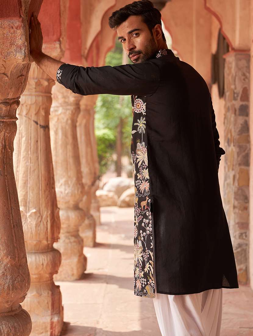 black silk blend kurta pyjama ethnic wear set - 21985988 -  Standard Image - 4