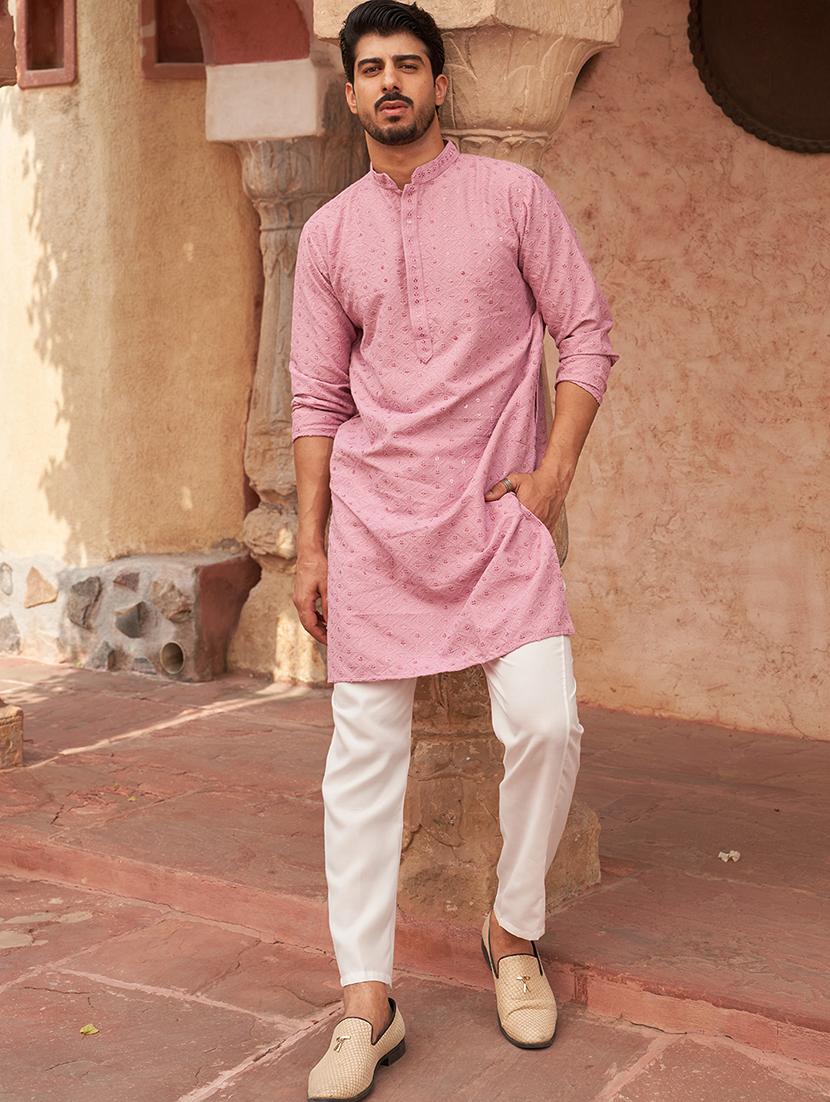 men embroidered long sleeve kurta and pyjama set - 21985990 - Standard Image - 1