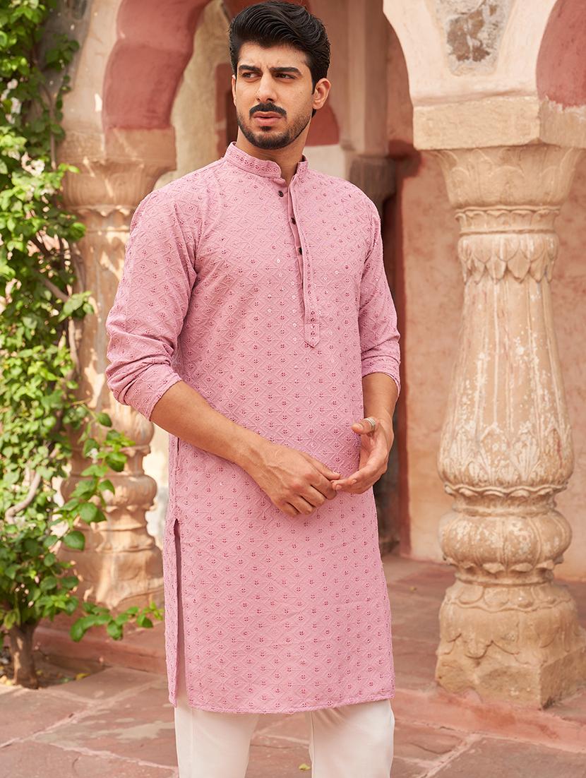men embroidered long sleeve kurta and pyjama set - 21985990 - Standard Image - 4