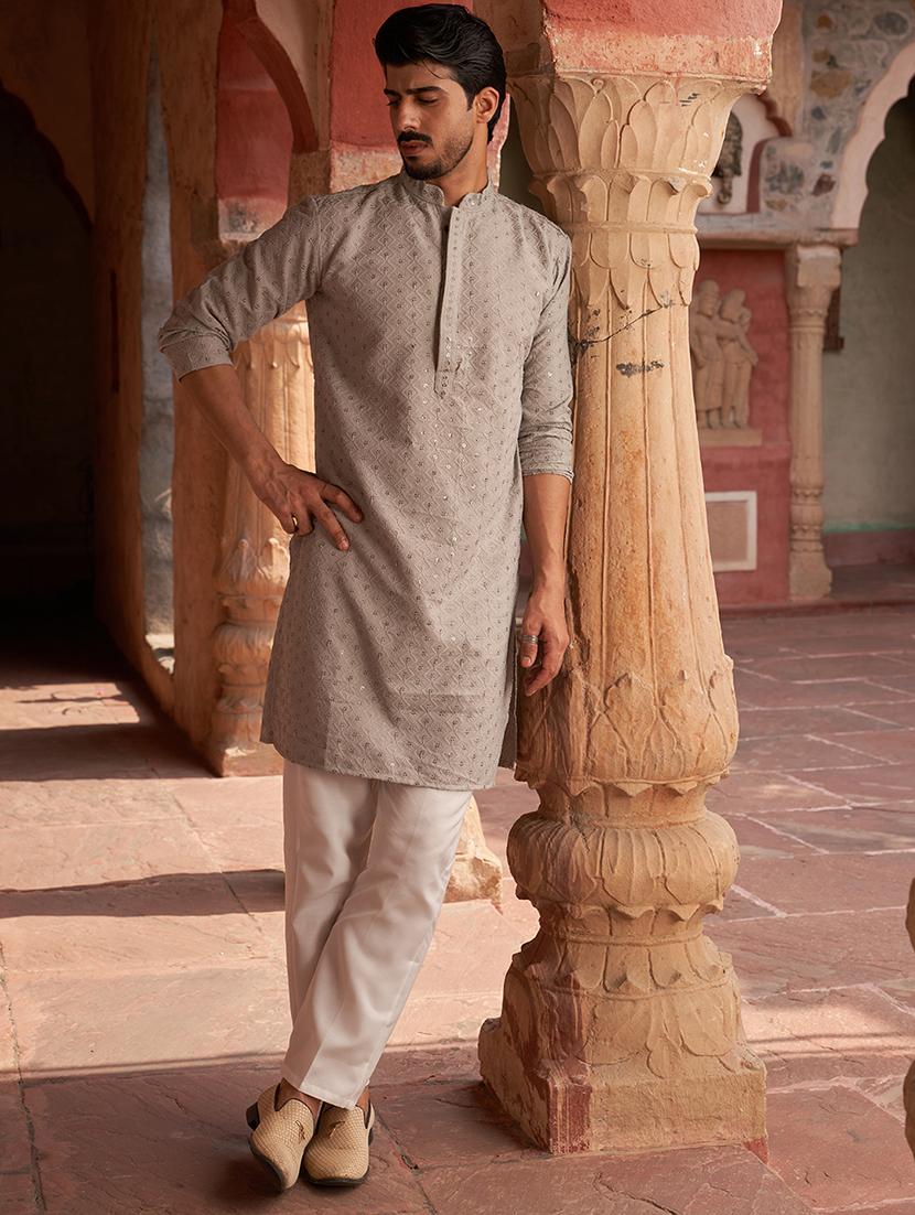 men embroidered long sleeve kurta and pyjama set - 21985991 - Standard Image - 1