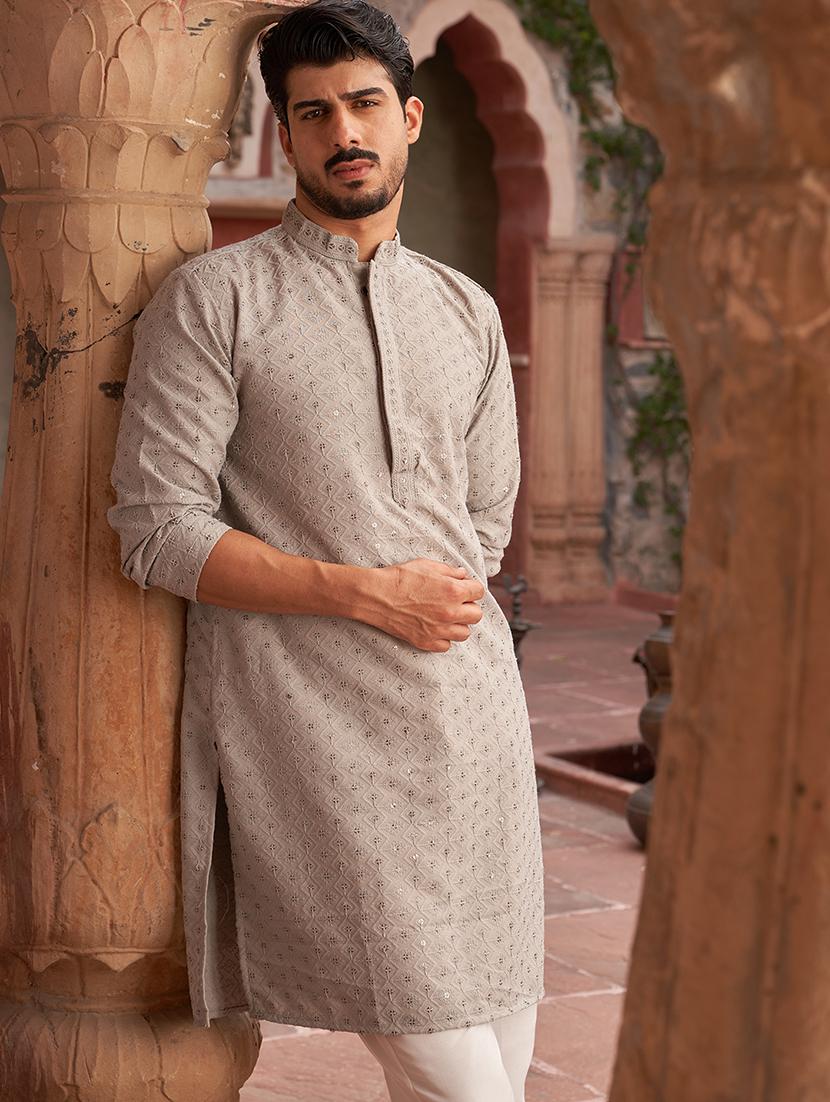 men embroidered long sleeve kurta and pyjama set - 21985991 - Standard Image - 4