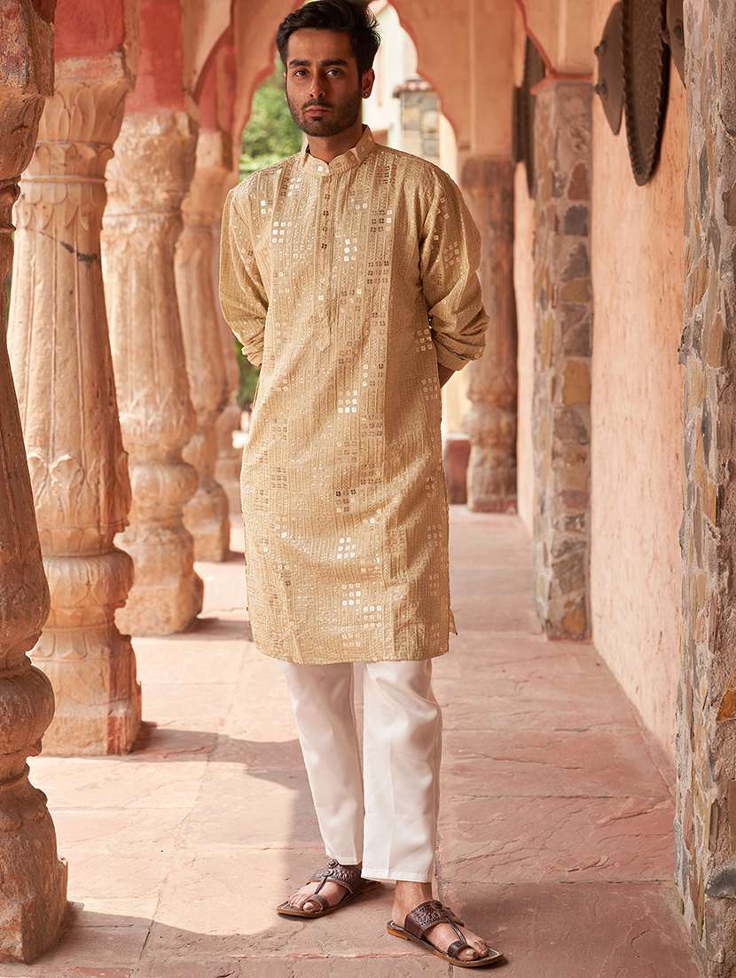 men embroidered long sleeve kurta and pyjama set