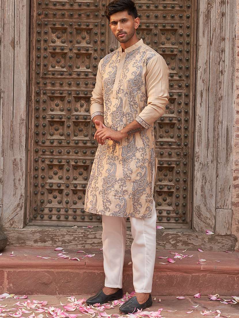 men embroidered long sleeve kurta and pyjama set - 21985995 -  Standard Image - 1