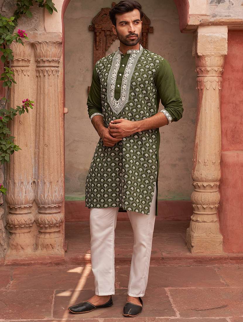 men embroidered long sleeve kurta and pyjama set - 21985999 -  Standard Image - 1