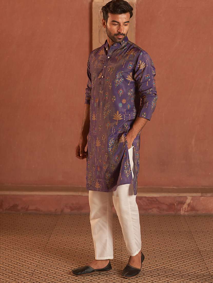 men embroidered mandarin collar kurta and pyjama set - 21986000 -  Standard Image - 1