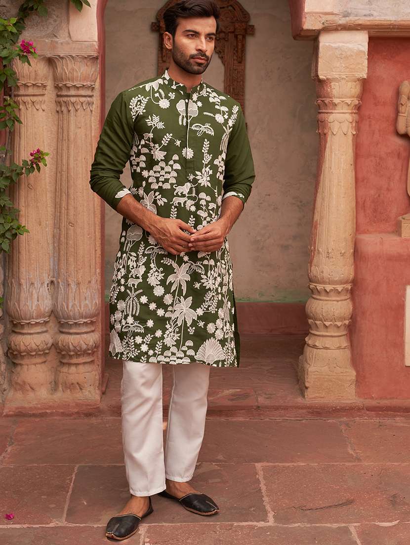 men embroidered long sleeve kurta and pyjama set - 21986001 -  Standard Image - 1