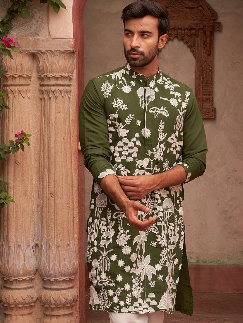 men embroidered long sleeve kurta and pyjama set - 21986001 -  Standard Image - 4