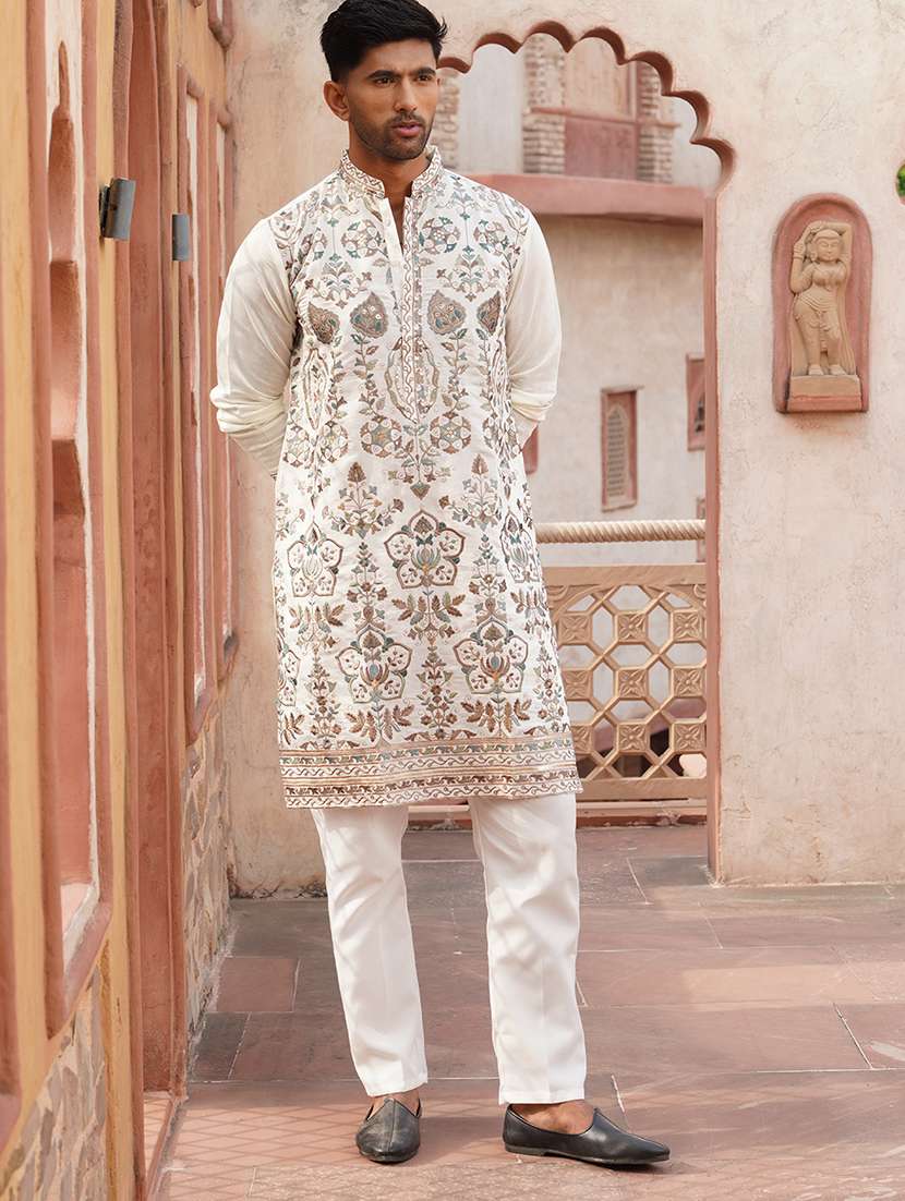 men embroidered long sleeve kurta and pyjama set - 21986002 -  Standard Image - 1