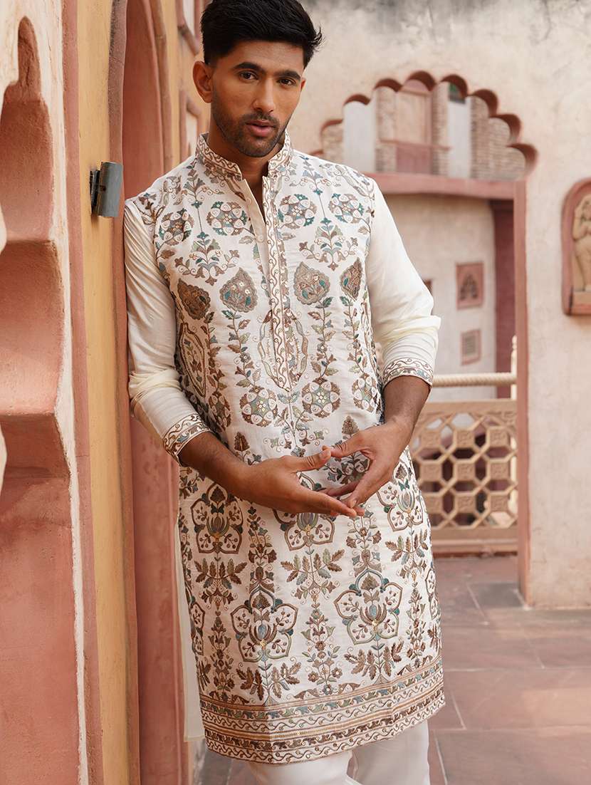men embroidered long sleeve kurta and pyjama set - 21986002 -  Standard Image - 4
