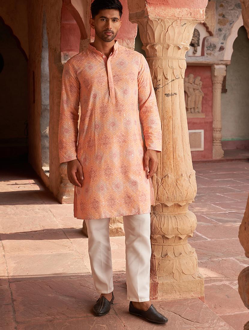 peach rayon kurta pyjama ethnic wear set