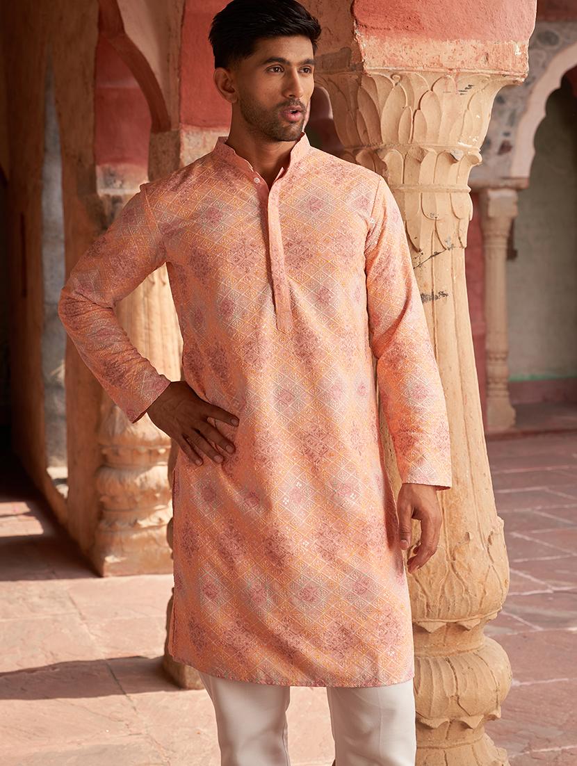 peach rayon kurta pyjama ethnic wear set - 21986009 -  Standard Image - 1