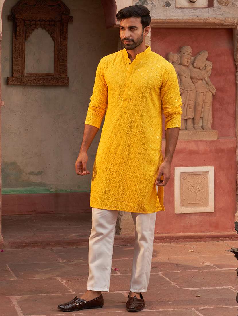 yellow rayon kurta pyjama ethnic wear set - 21986011 -  Standard Image - 1