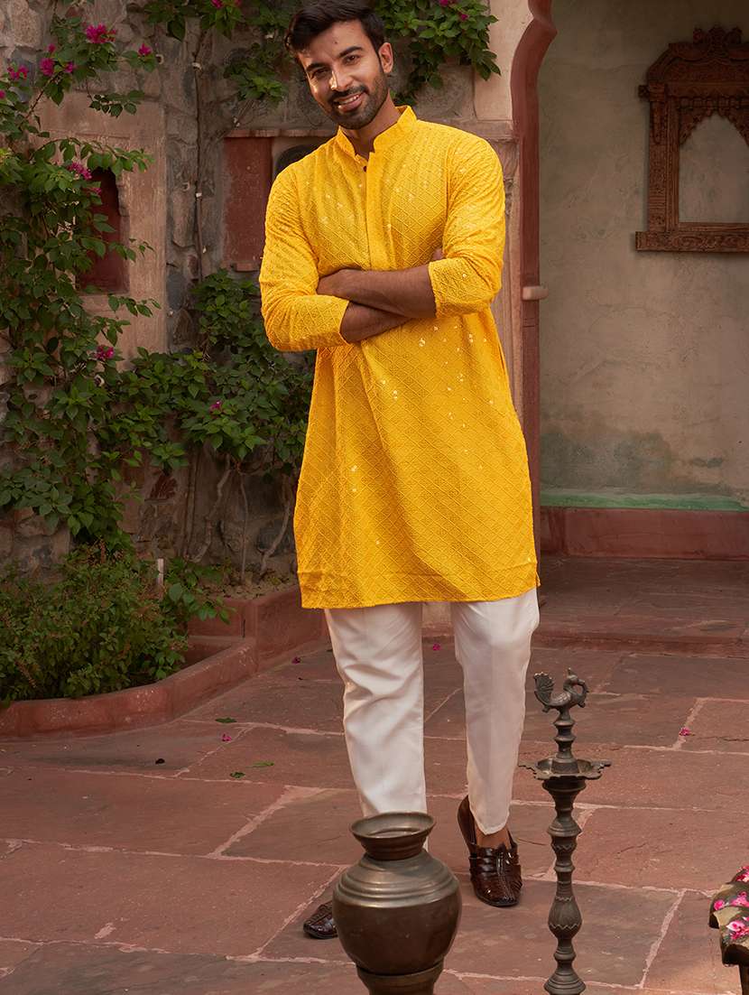 yellow rayon kurta pyjama ethnic wear set - 21986011 -  Standard Image - 4