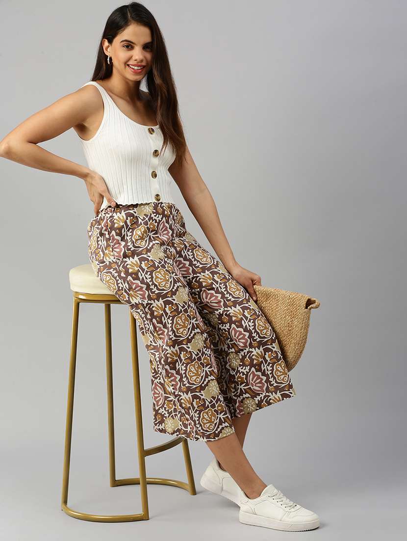 women brown printed mid rise culotte - 21986012 -  Standard Image - 4