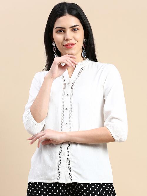 women white mandarin collar regular fit shirt - 21986013 -  Standard Image - 0