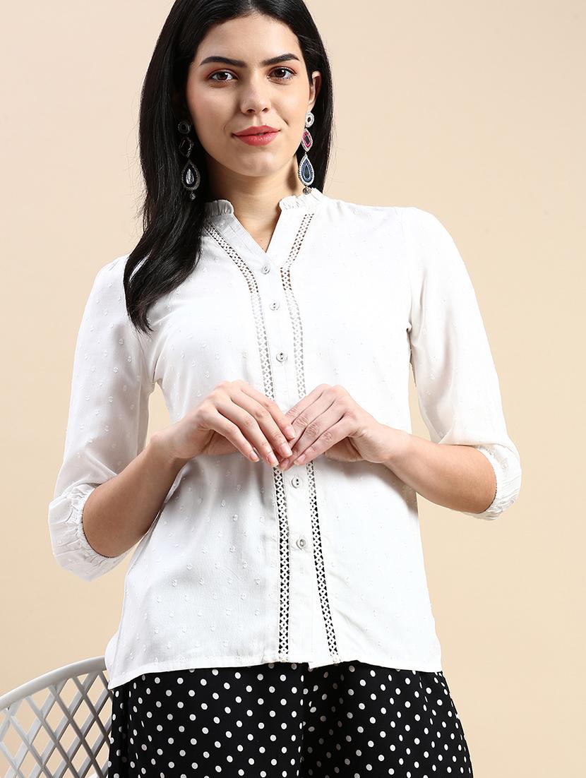women white mandarin collar regular fit shirt - 21986013 -  Standard Image - 1