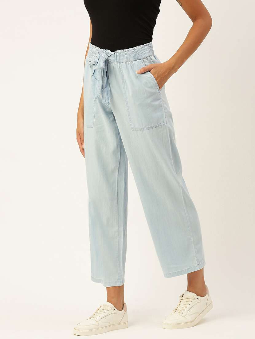 women light blue solid mid rise straight trouser - 21986014 - Standard Image - 1