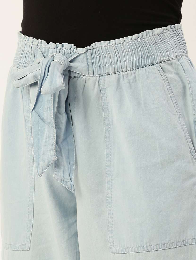 women light blue solid mid rise straight trouser - 21986014 - Standard Image - 4