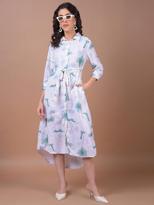 women printed collared high low dress - 21986018 - Standard Image - 0