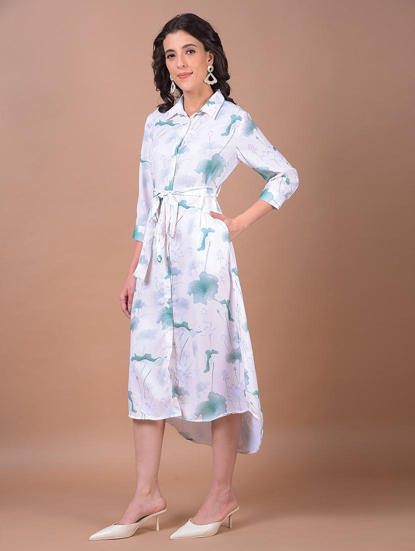women printed collared high low dress - 21986018 - Standard Image - 1