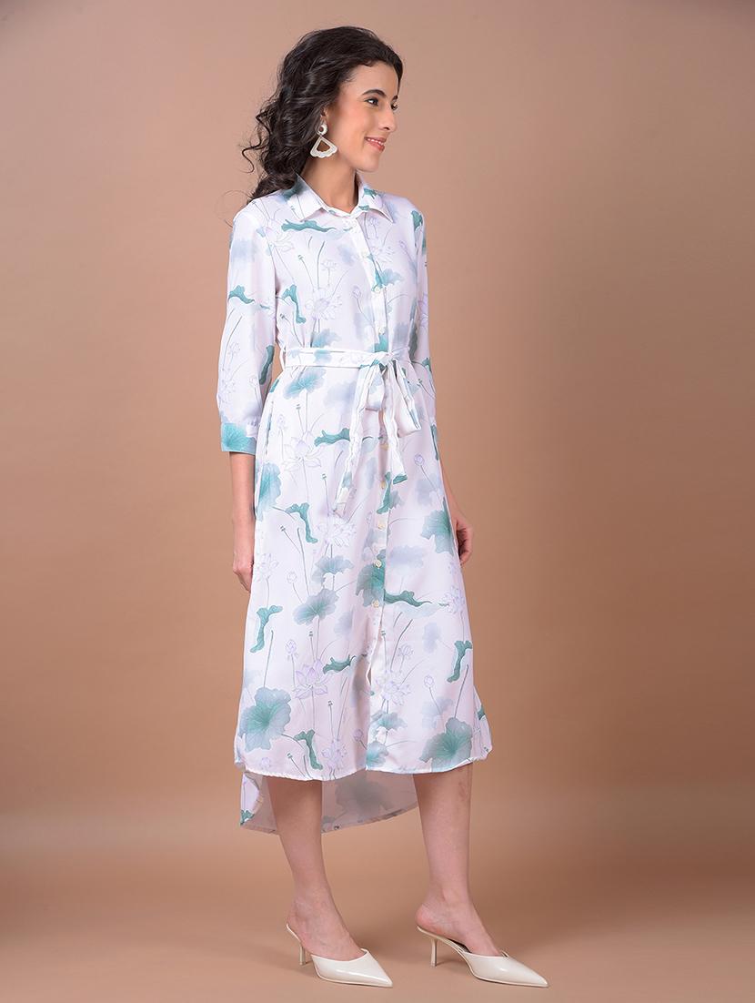 women printed collared high low dress - 21986018 - Standard Image - 4