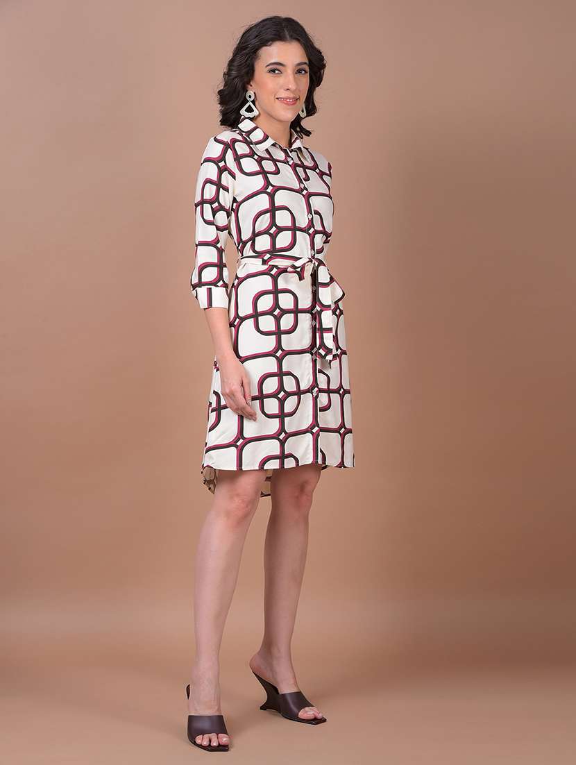 women geometric print collared shirt dress - 21986019 -  Standard Image - 1