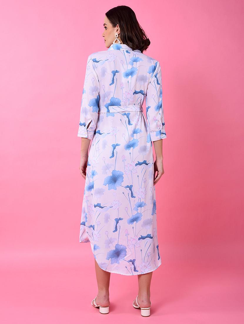 women printed collared high low shirt dress - 21986020 - Standard Image - 4