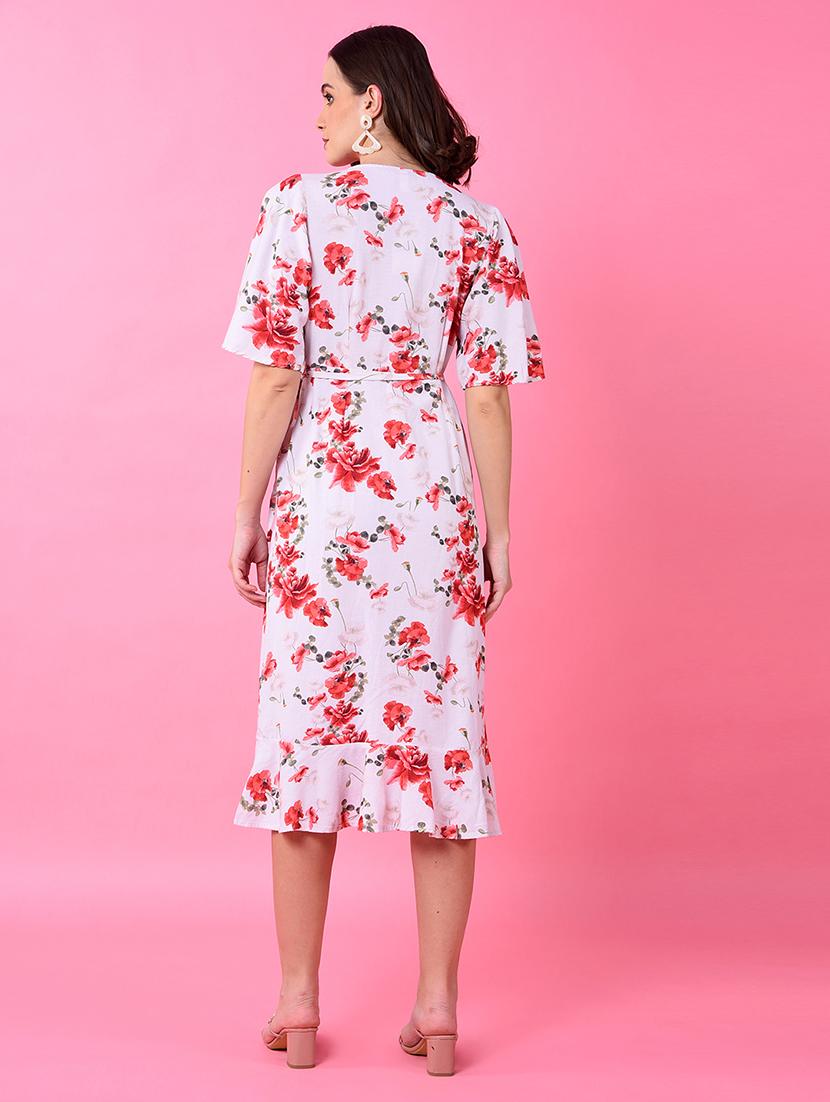 women floral print flared sleeve wrap dress - 21986026 - Standard Image - 4