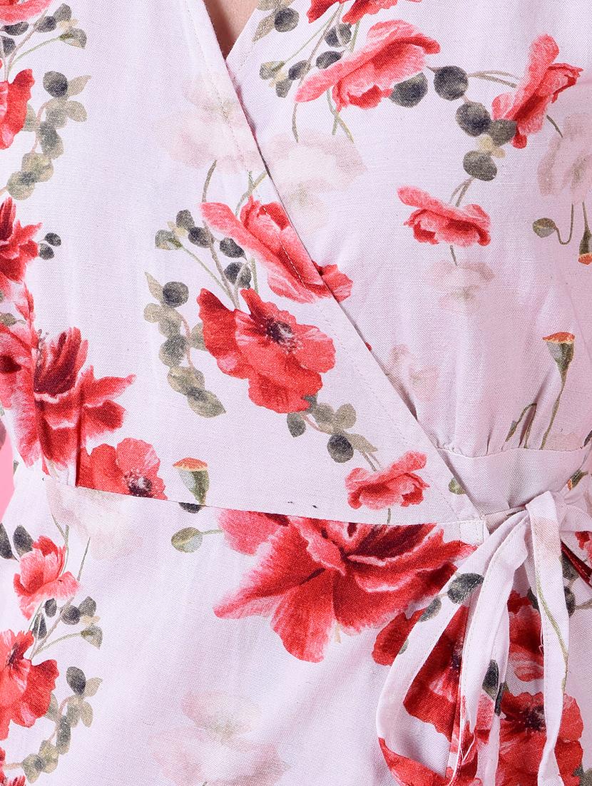 women floral print flared sleeve wrap dress - 21986026 - Standard Image - 6