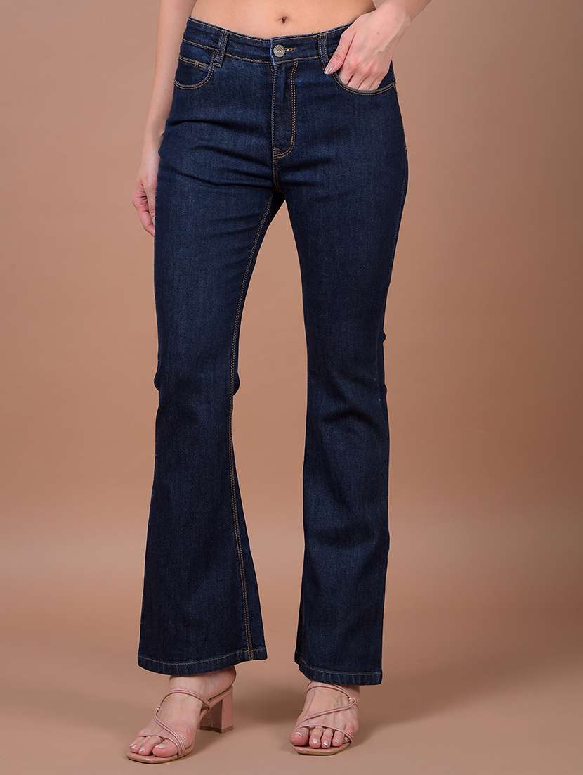 women solid mid rise bootcut jean