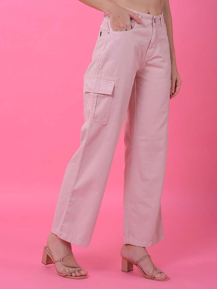 women solid high rise relaxed fit cargo - 21986053 -  Standard Image - 1